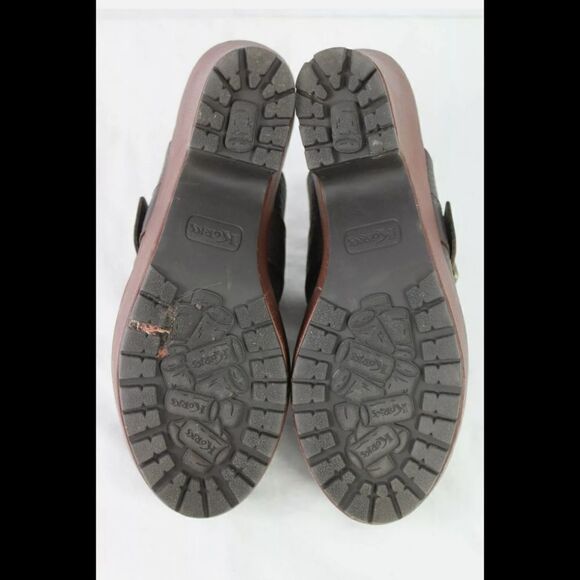 KORKS BY KORK EASE MANTHA US 9 M BROWN PEBBLE LEATHER PLATFORM HEEL CLOGS SHOES. - Picture 3 of 8